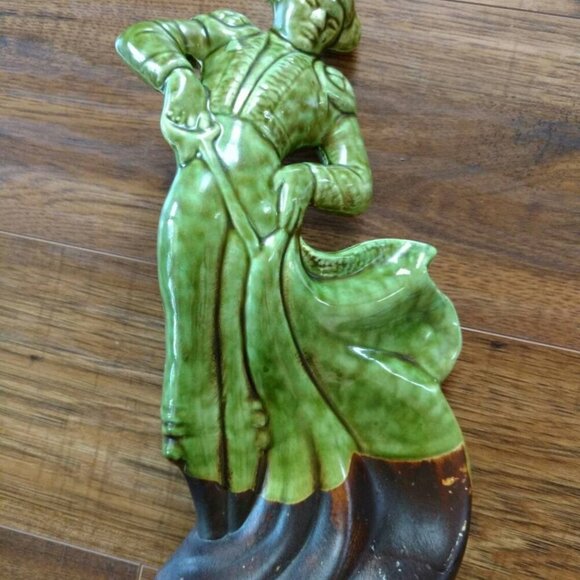 Vintage Matador Bullfighter Ceramic Figure Mid-Century Green Mottled Glaze Potte - Picture 10 of 11